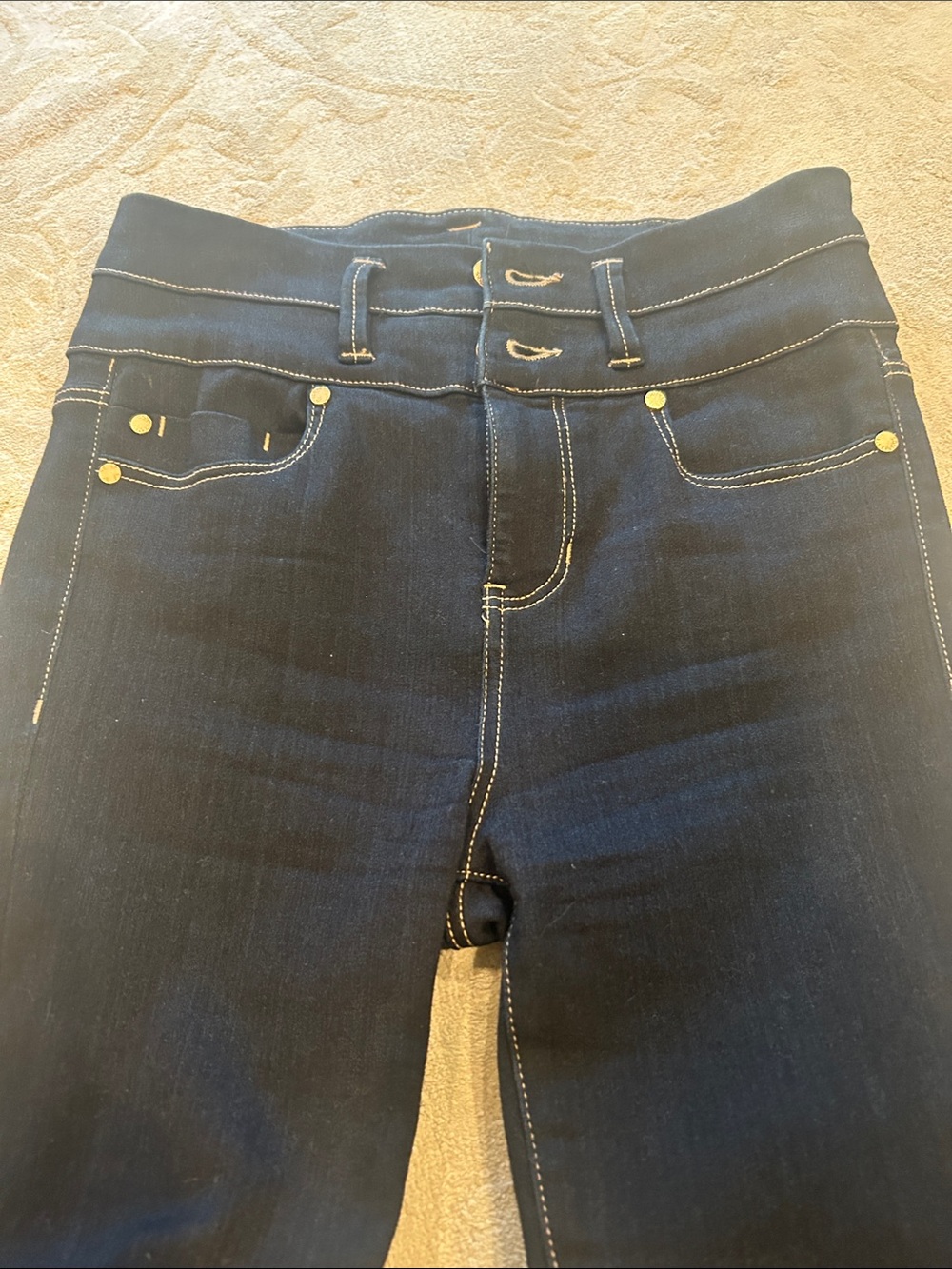 Liverpool Dark Blue High-Rise Jeggings with Contrast Stitching